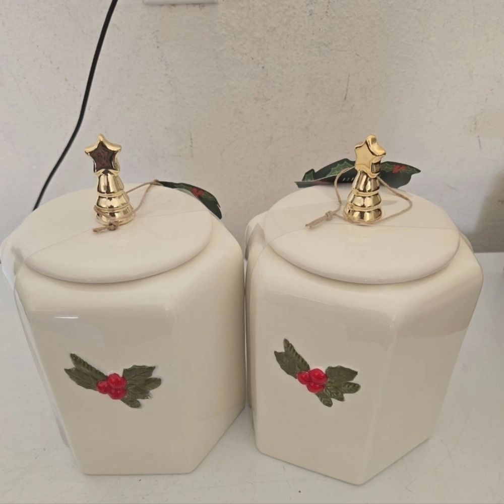 Festive Ceramic Canisters with Holly Design